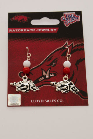 Arkansas Razorbacks Silver Dangle Earrings