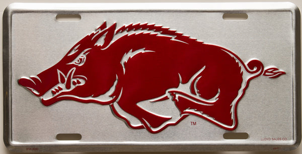 Silver Chrome Red Hog License Plate
