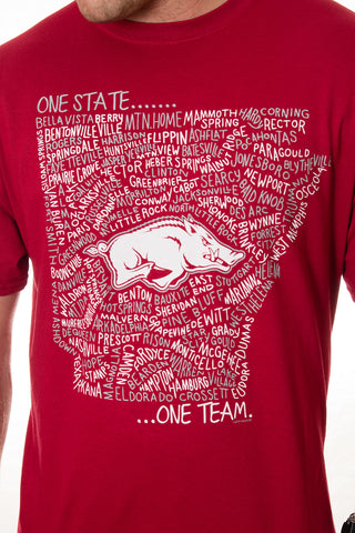 One State One Team T-shirt in Cardinal Unisex Sizing